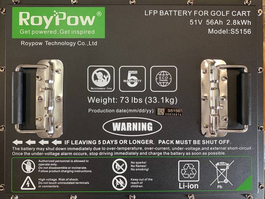 JB Carts | RoyPow Lithium Battery for 48v w/ New Lithium Charger – $2,185